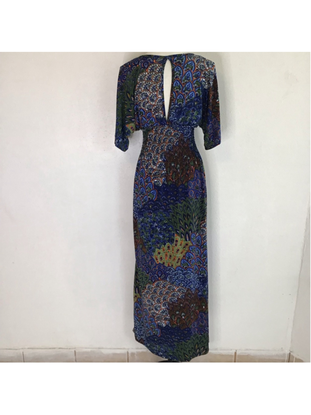 5th & love Women Elegant Blue Green Peacock Paisley Maxi Dress no size tag - Picture 2 of 12